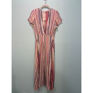 Dizzy Lizzy Multi Color Striped Long V-Neck Tunic Top Size M NWT